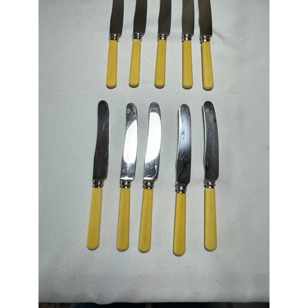 Vintage Mutual Hiram Wild Sheffield Stainless Steel knives Faux Ivory Set 10